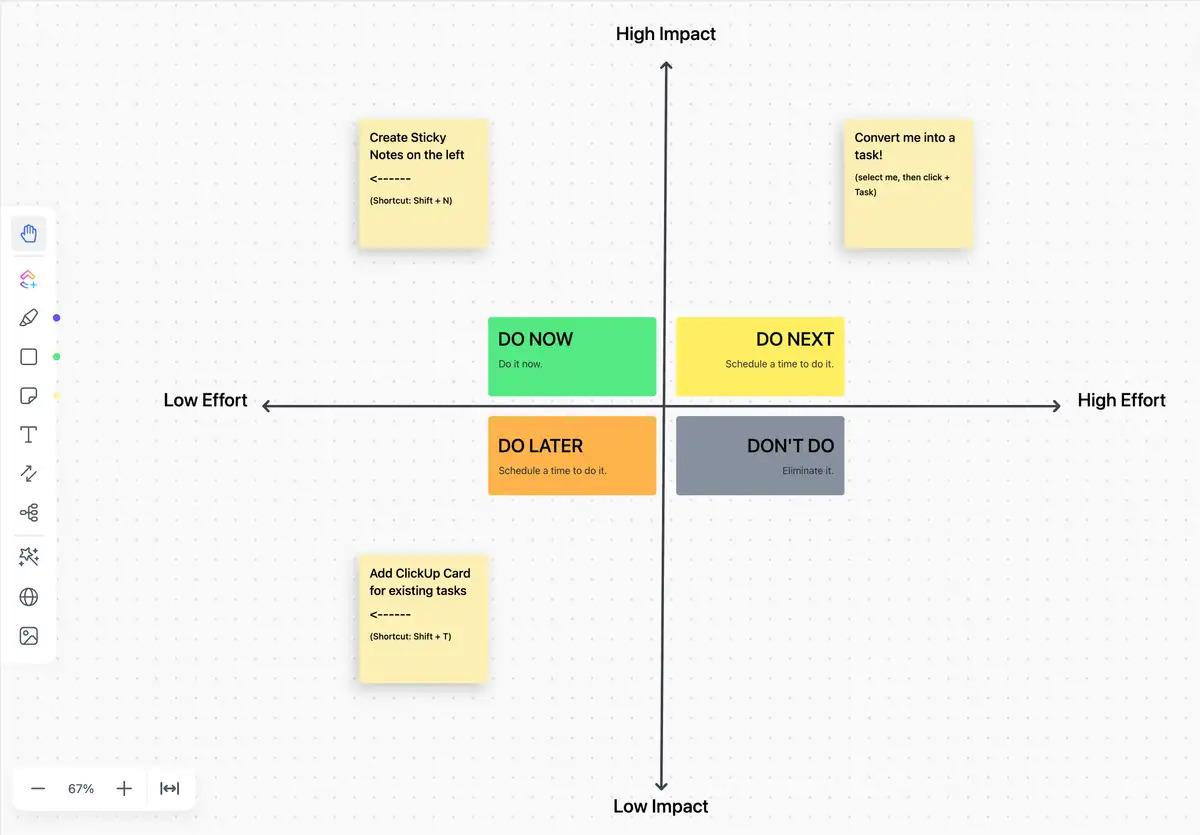 Skutecznie ustalaj priorytety zadań dzięki szablonowi Impact Effort Matrix firmy ClickUp