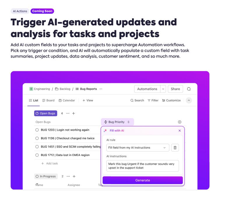 Automatic task summaries and updates using ClickUp AI