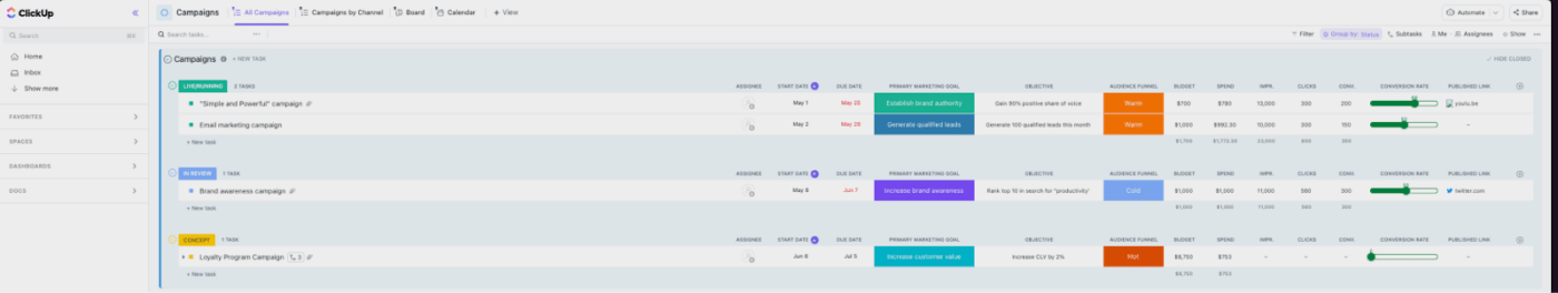 Campaigns in ClickUp