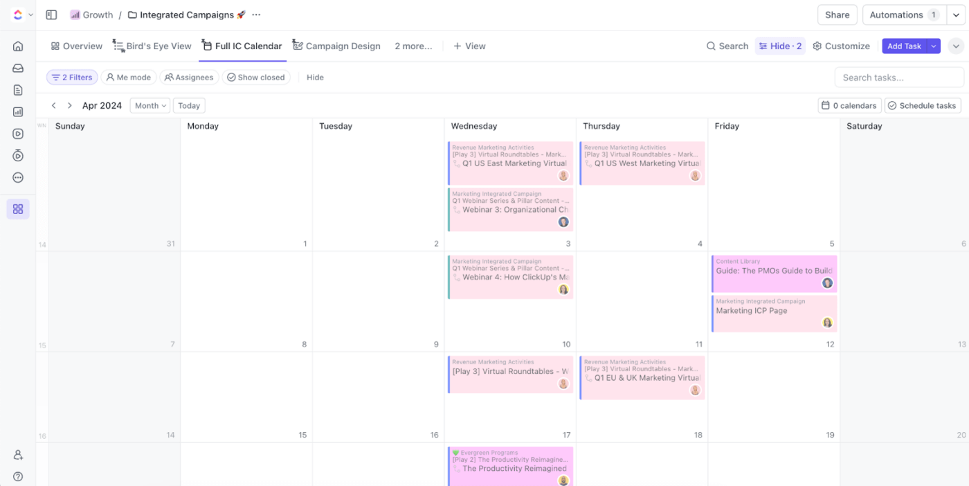 ClickUp's calendar view