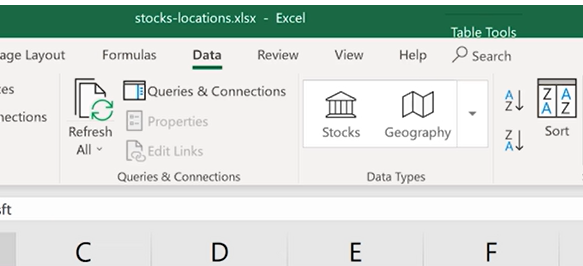 Add geographical data in Excel