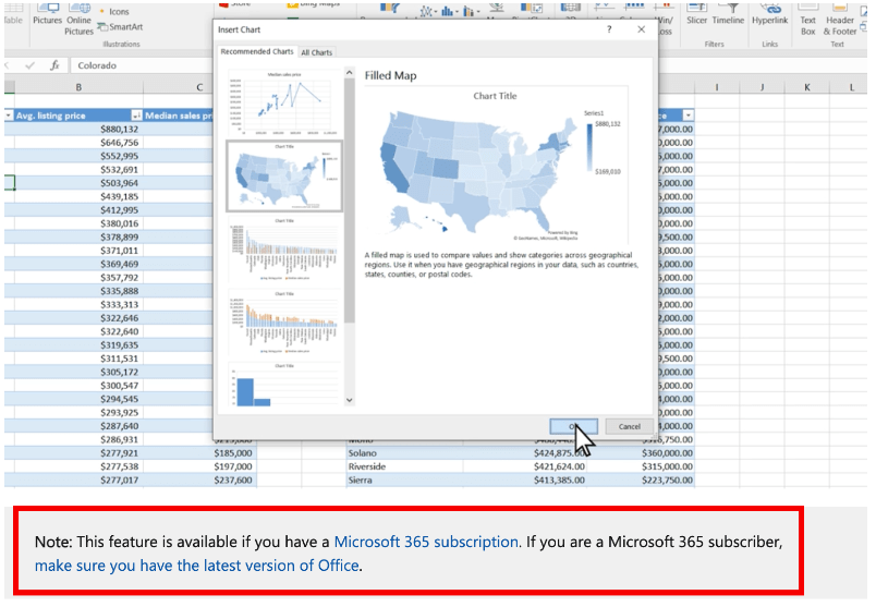 Adding a map in Excel