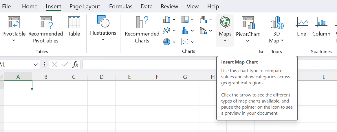 Adding maps in Excel