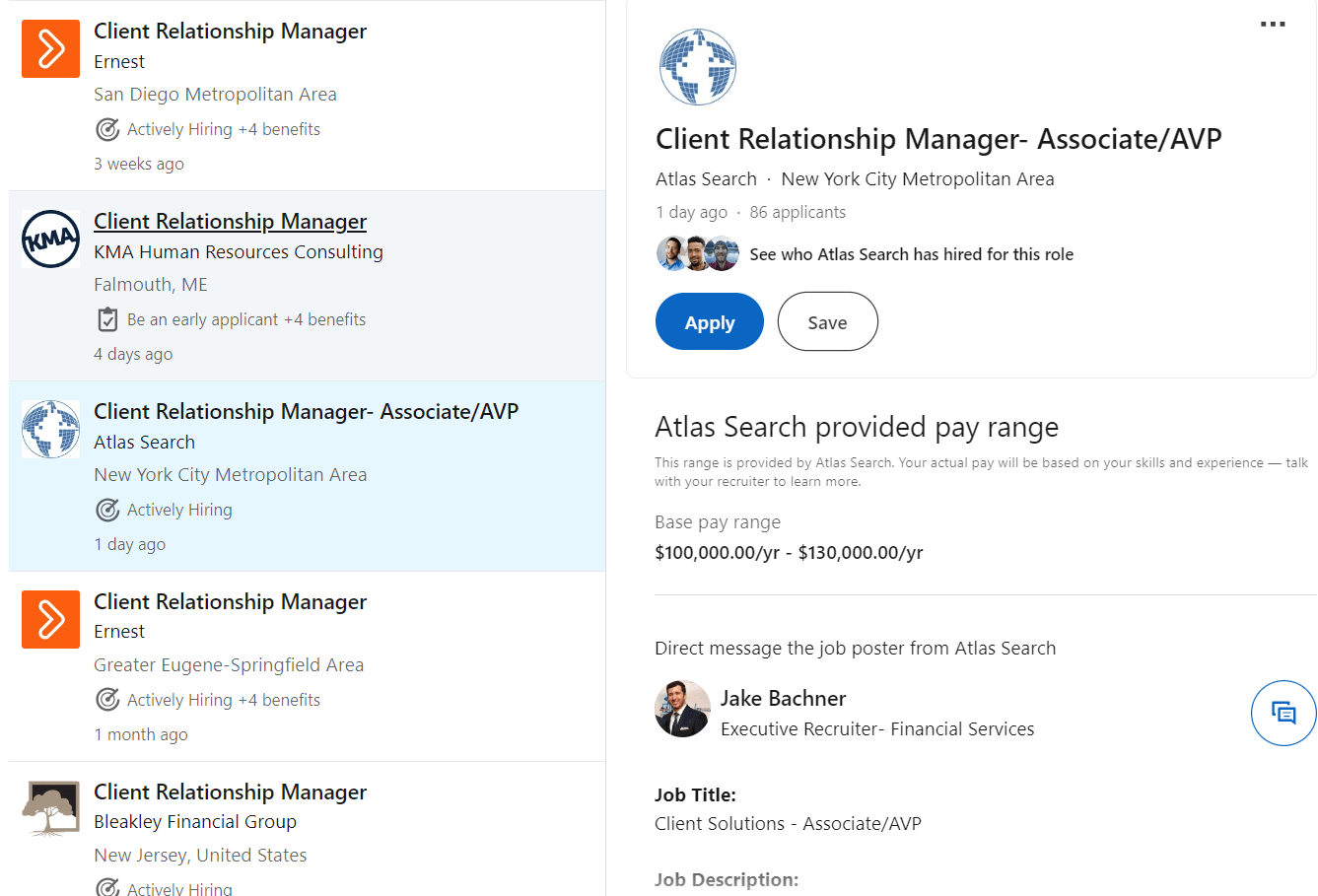 CRM Manager job postings on LinkedIn