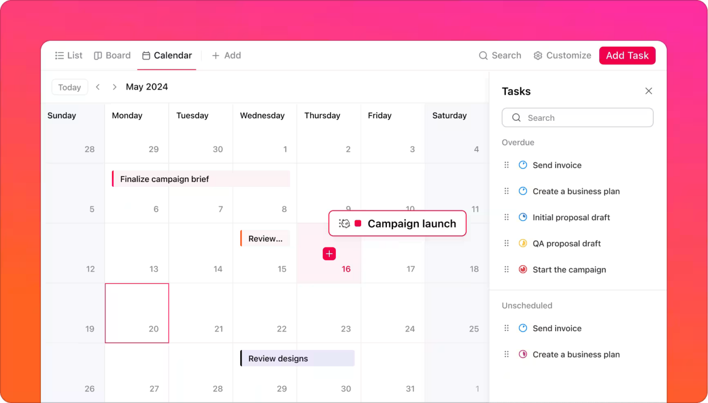 Drag and drop feature in ClickUp Calendar