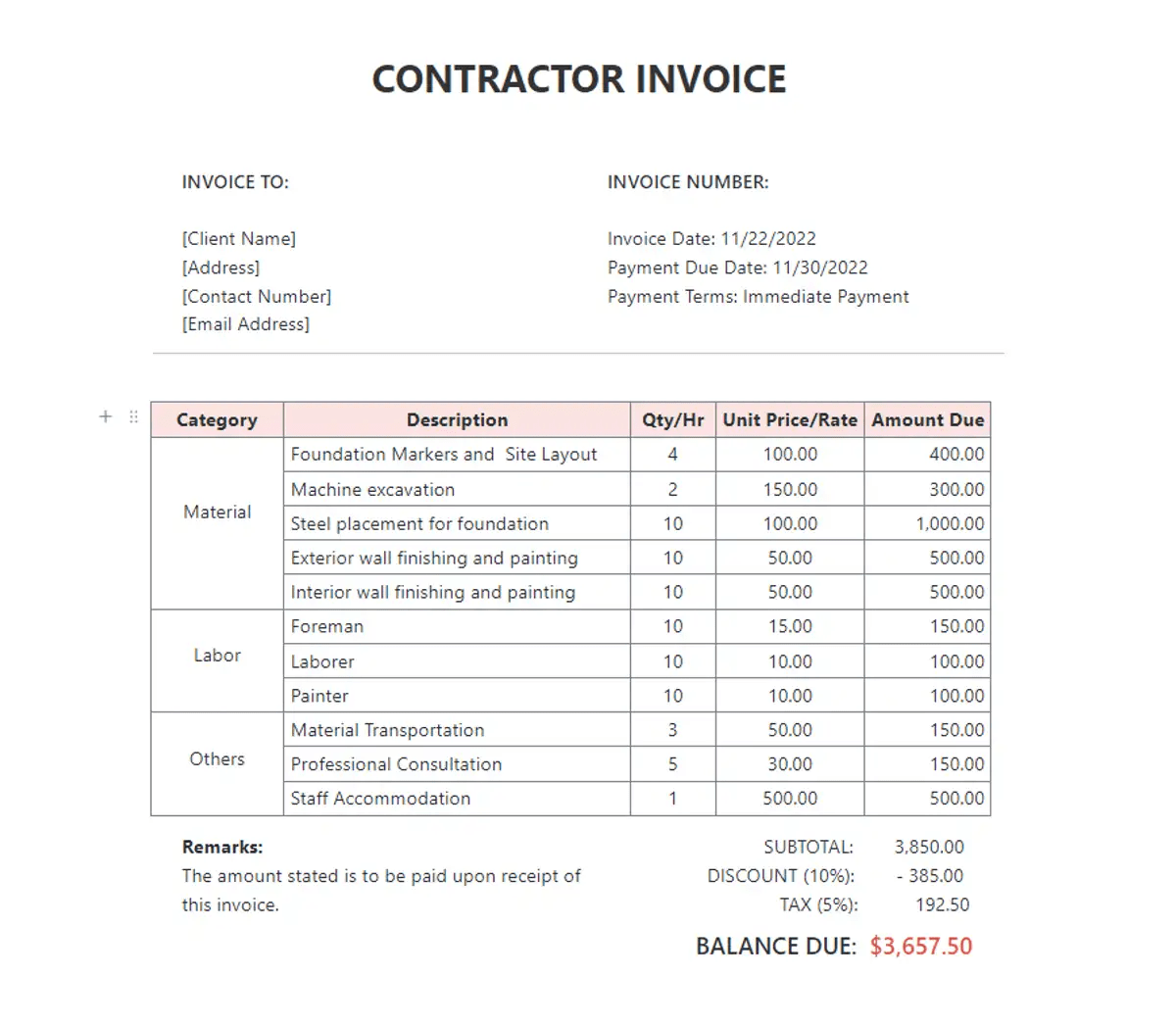 Create a professional invoice to get paid what you're worth with the ClickUp Contractor Invoice Template
