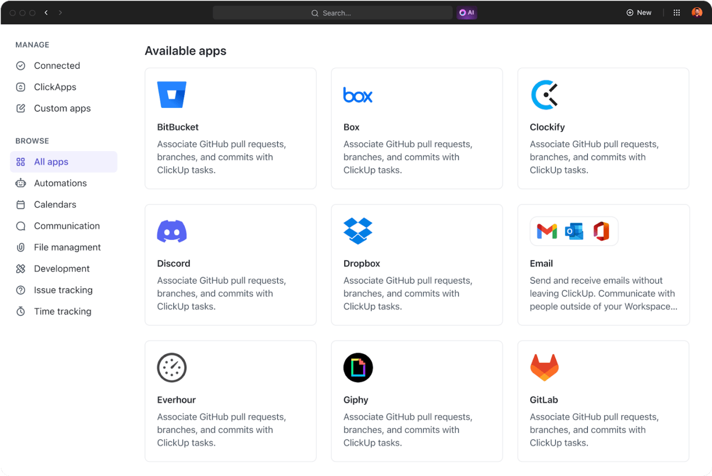 ClickUp Integrations Dashboard