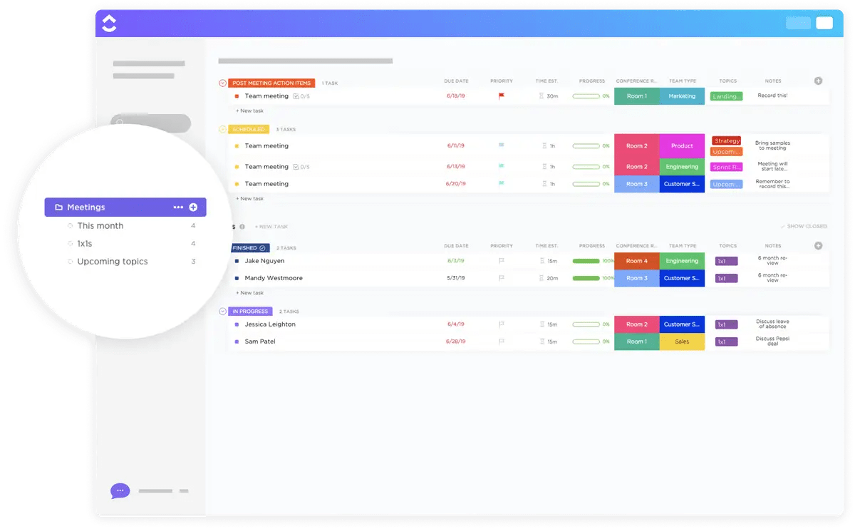 Keep your meetings on track using the ClickUp Meetings Template