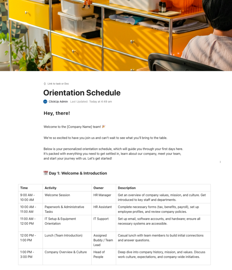 ClickUp Orientation Schedule Template