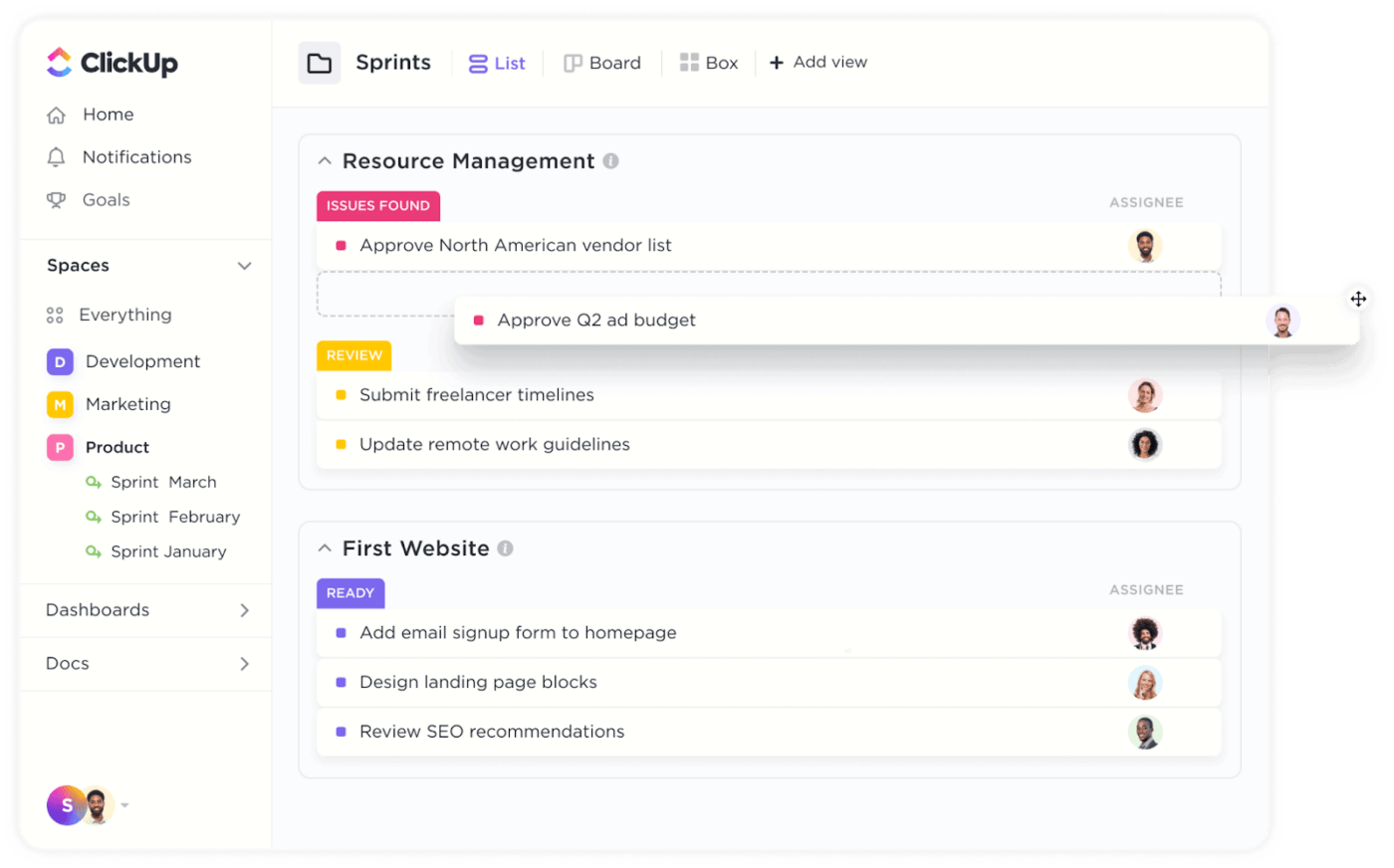 Software de gestión de proyectos de ventas ClickUp