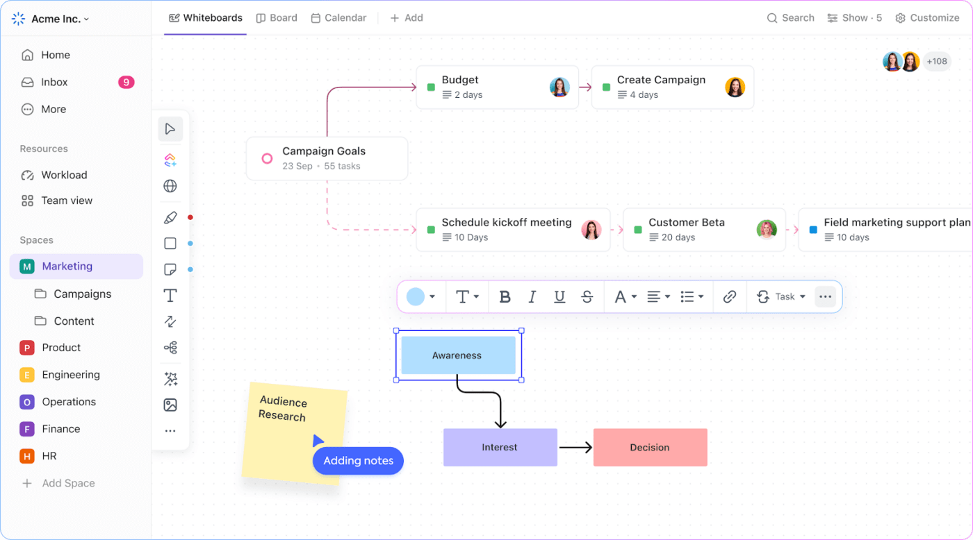 ClickUp Whiteboards