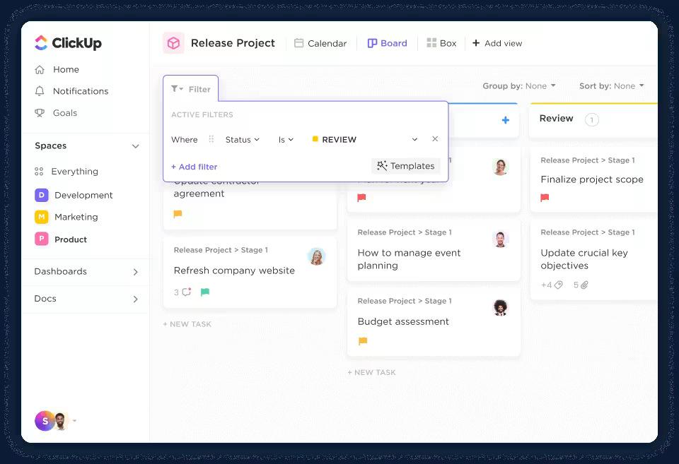 Quadro Kanban do ClickUp