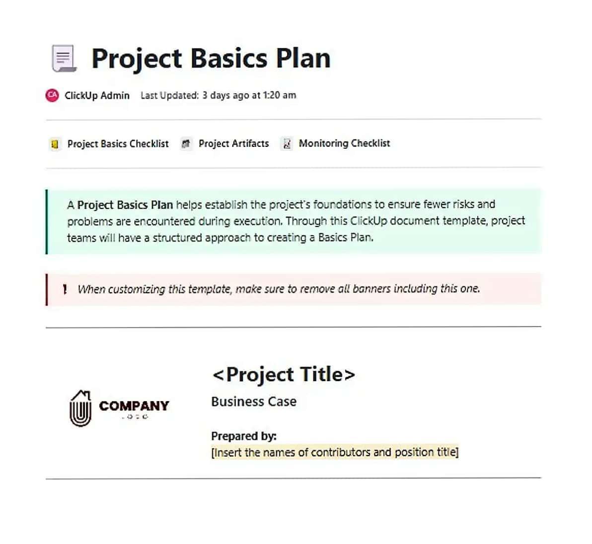 Create step-by-step plans for executing projects with ClickUp's Planning Document Template