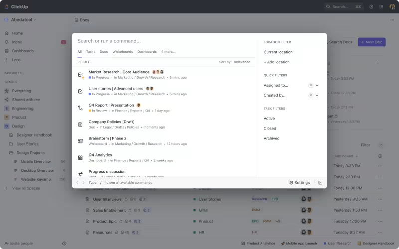 ClickUp’s Universal Search