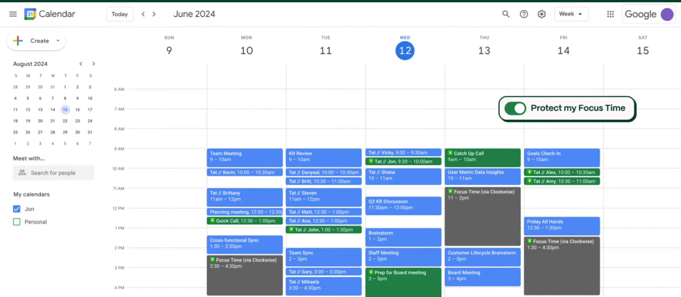 Calendar on Clockwise