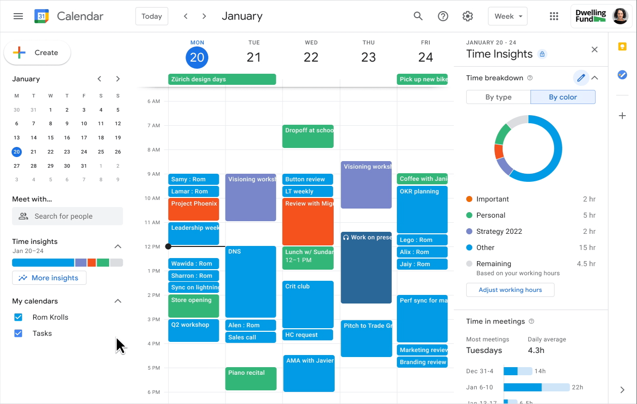 Color coding tasks in Google calendar