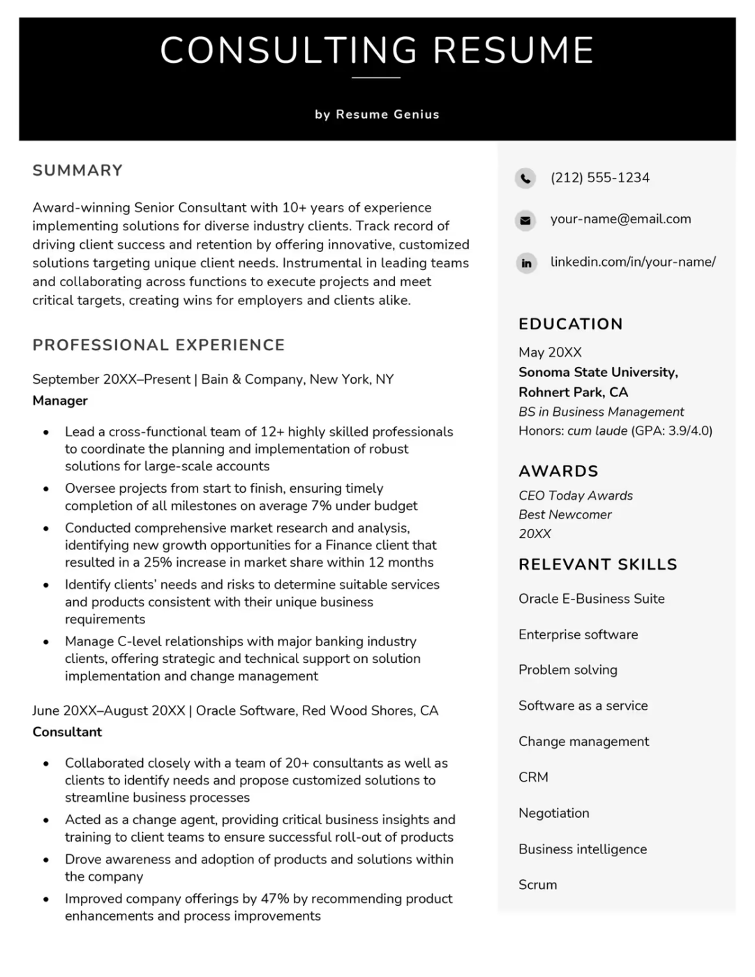 Consulting Internship Resume Template by Resume Genius