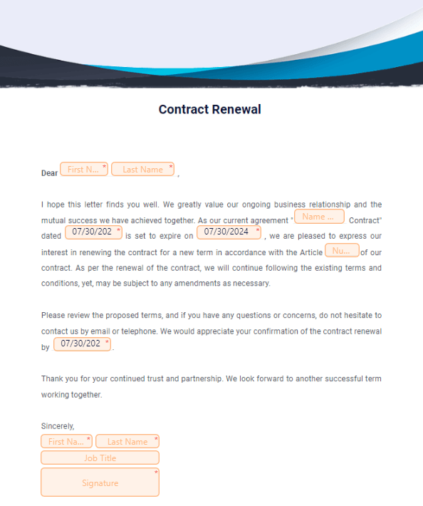 Sjabloon voor contractverlenging van Jotform