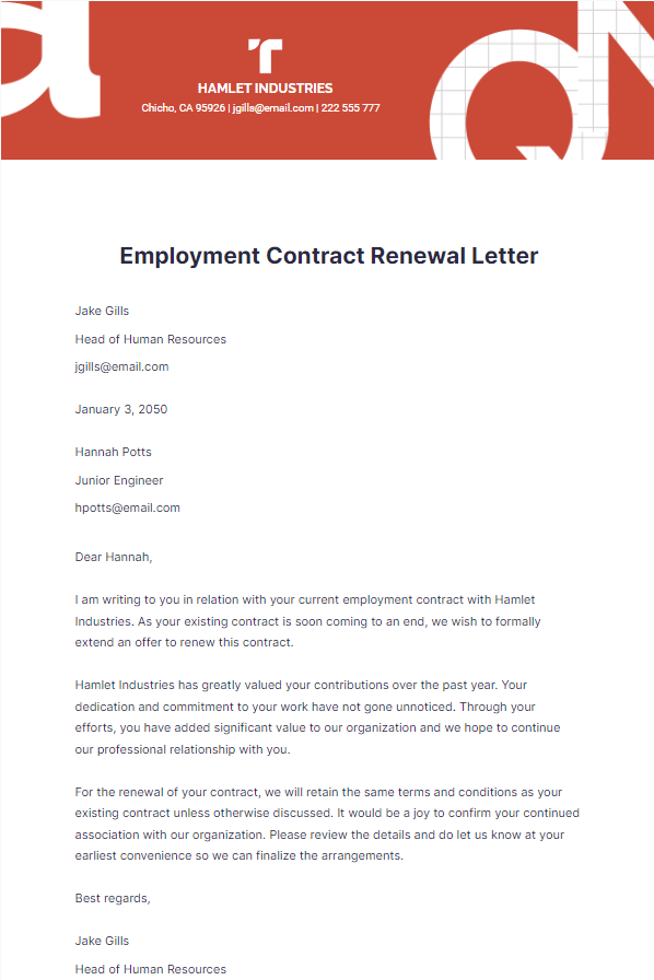 Employment Contract Renewal Letter Template by TEMPLATE.NET
