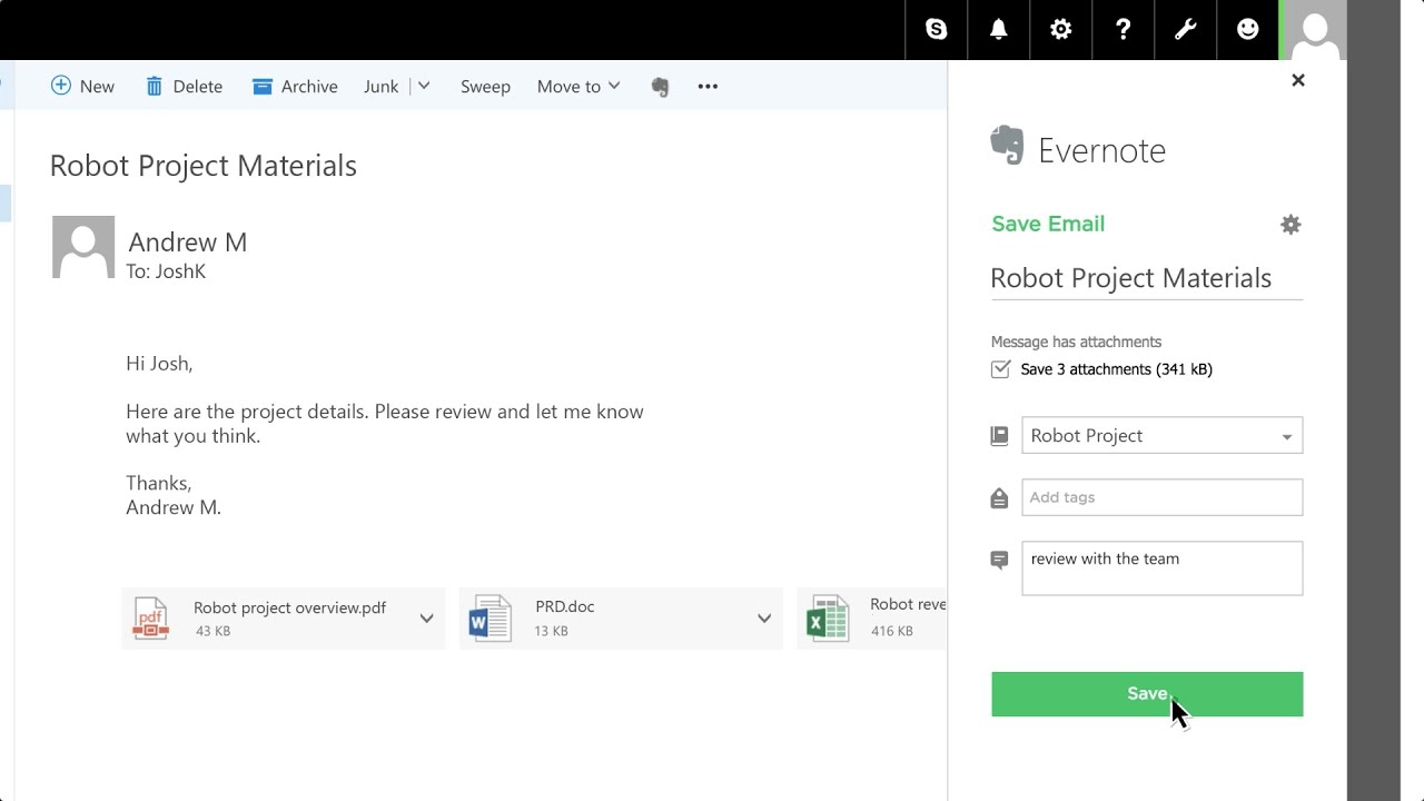 Evernote integration with Outlook