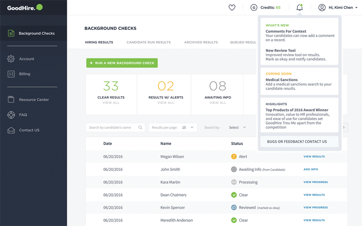 GoodHire dashboard