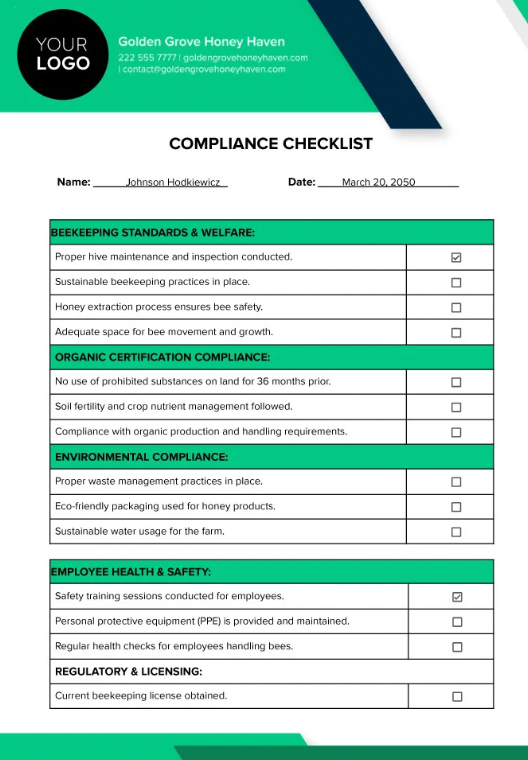 Google Docs Compliance Checklist Template by TEMPLATE.NET