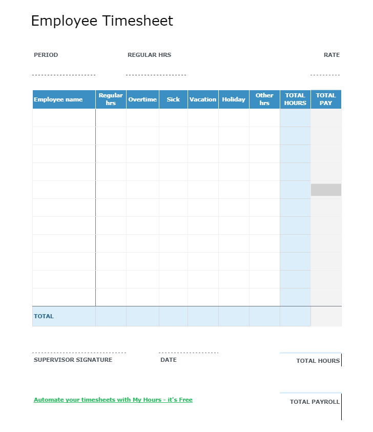 Google Docs Employee Timesheet Template by MyHours