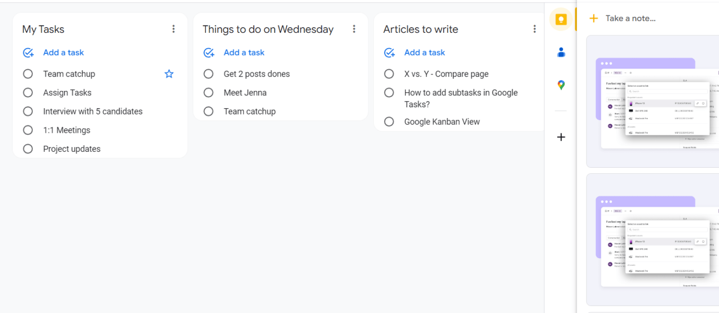 Google Tasks’ Kanban board