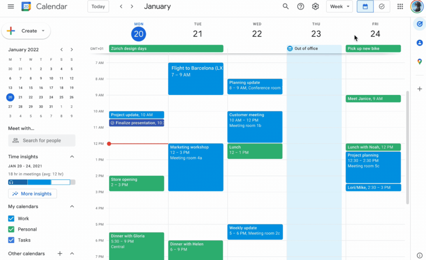 Google calendar events