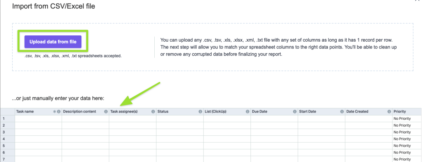 Import a data file in ClickUp