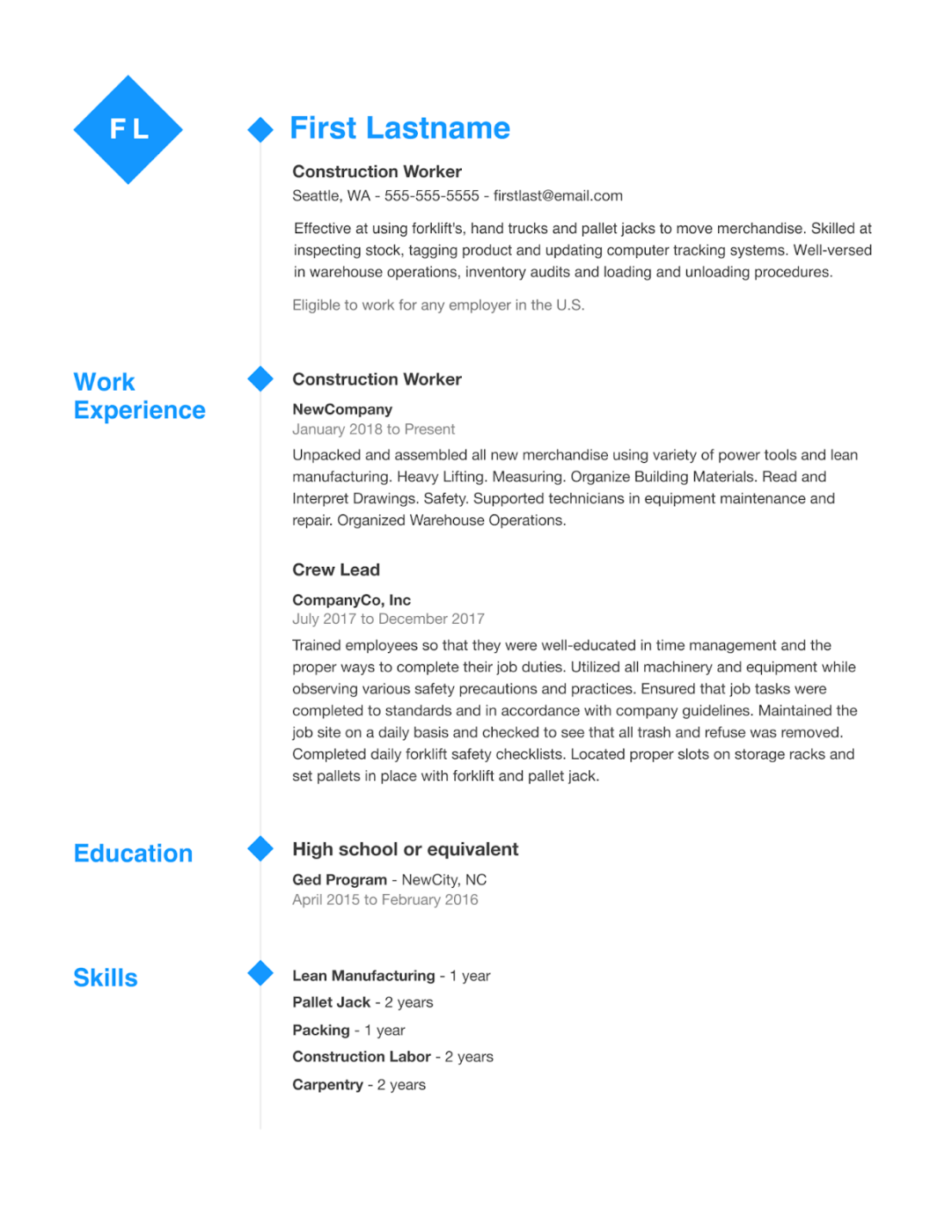 Resume format examples from Indeed