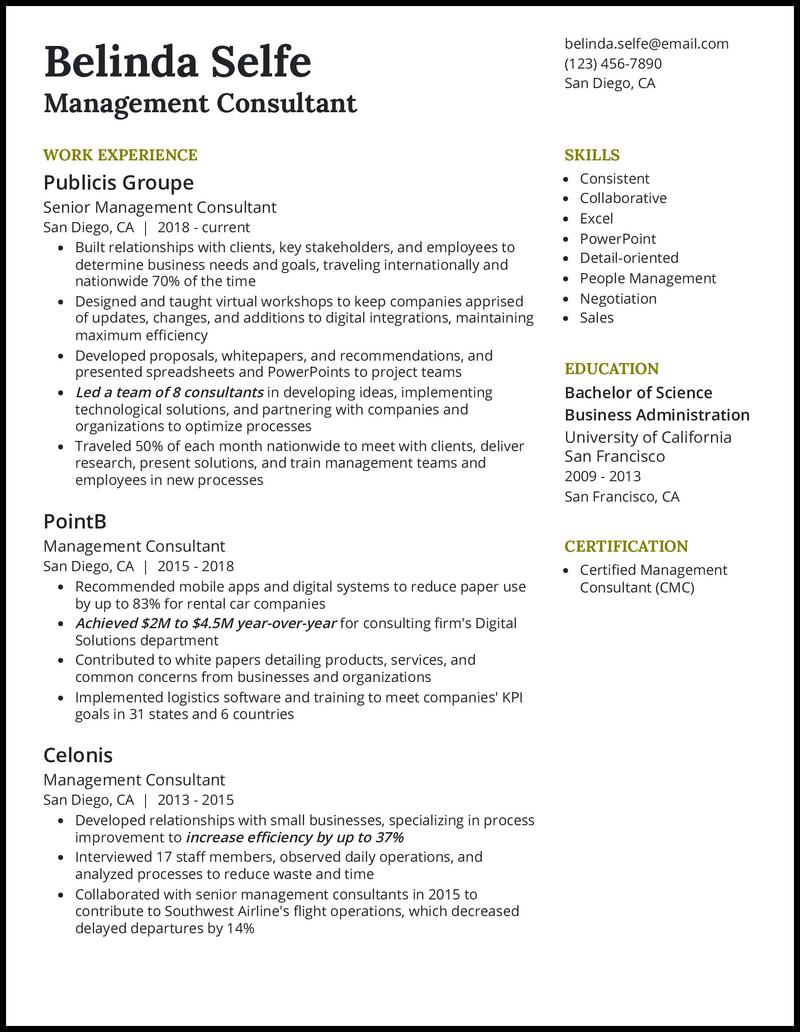 Management Consultant Resume by Beam Jobs