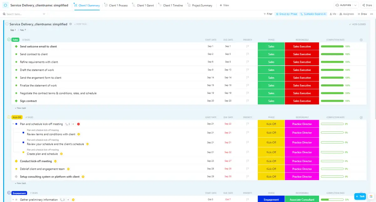 Prioritize your workloads to ensure all of your deadlines are met using ClickUp’s Managing Multiple Engagement Form Template