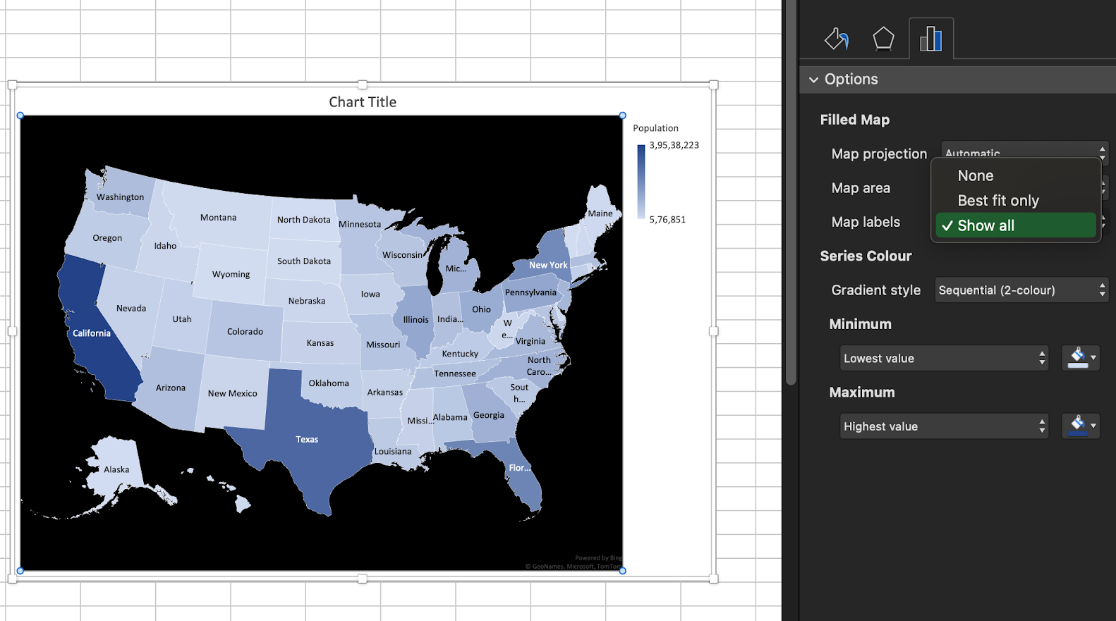 Map customization options in Excel