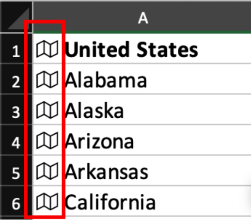 Map icon in geographical data in Excel