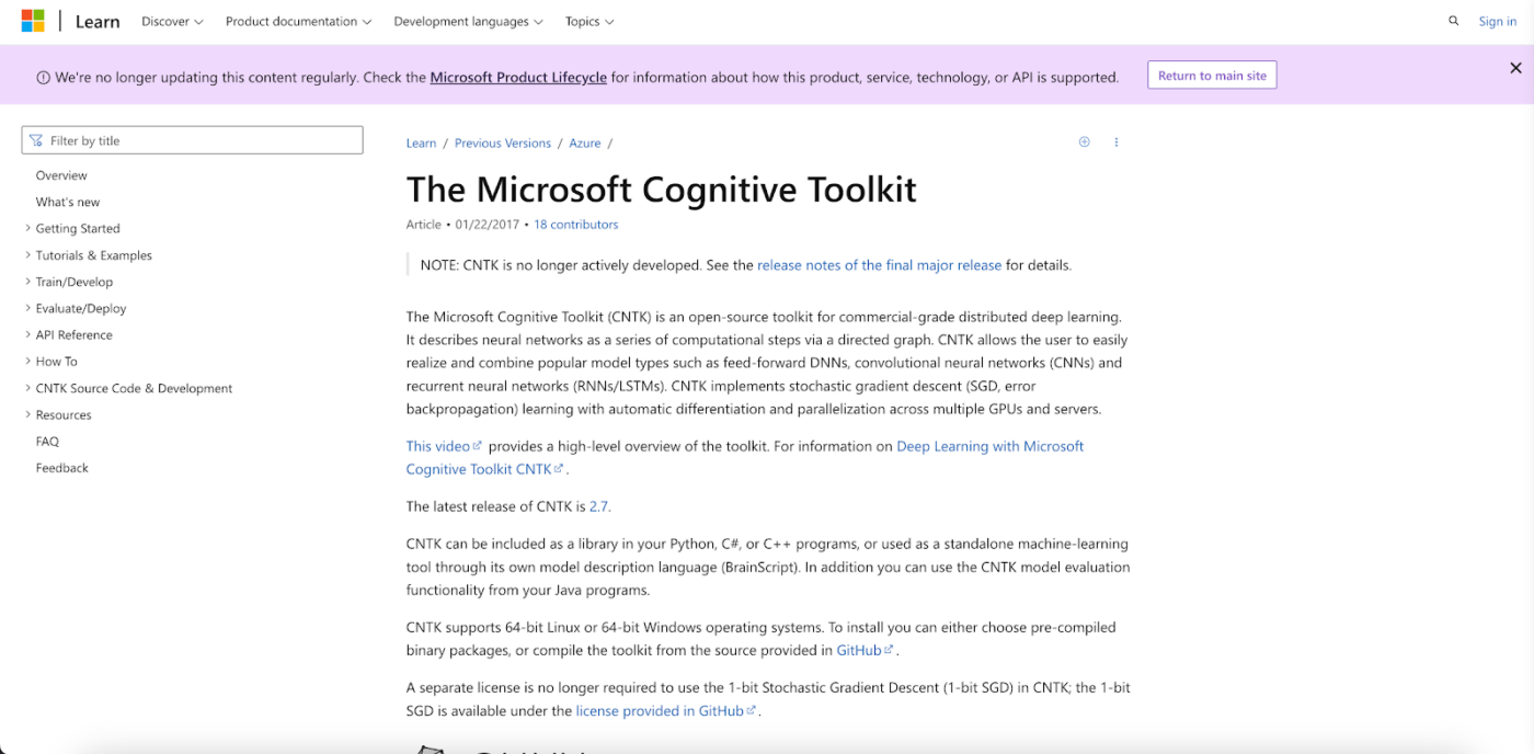 Microsoft Cognitive Toolkit