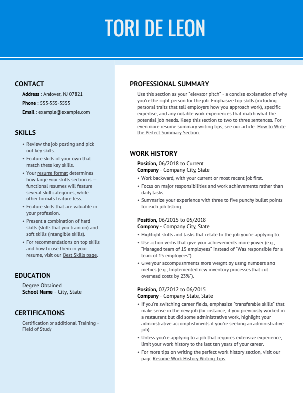 Resume format examples from Myperfectresume