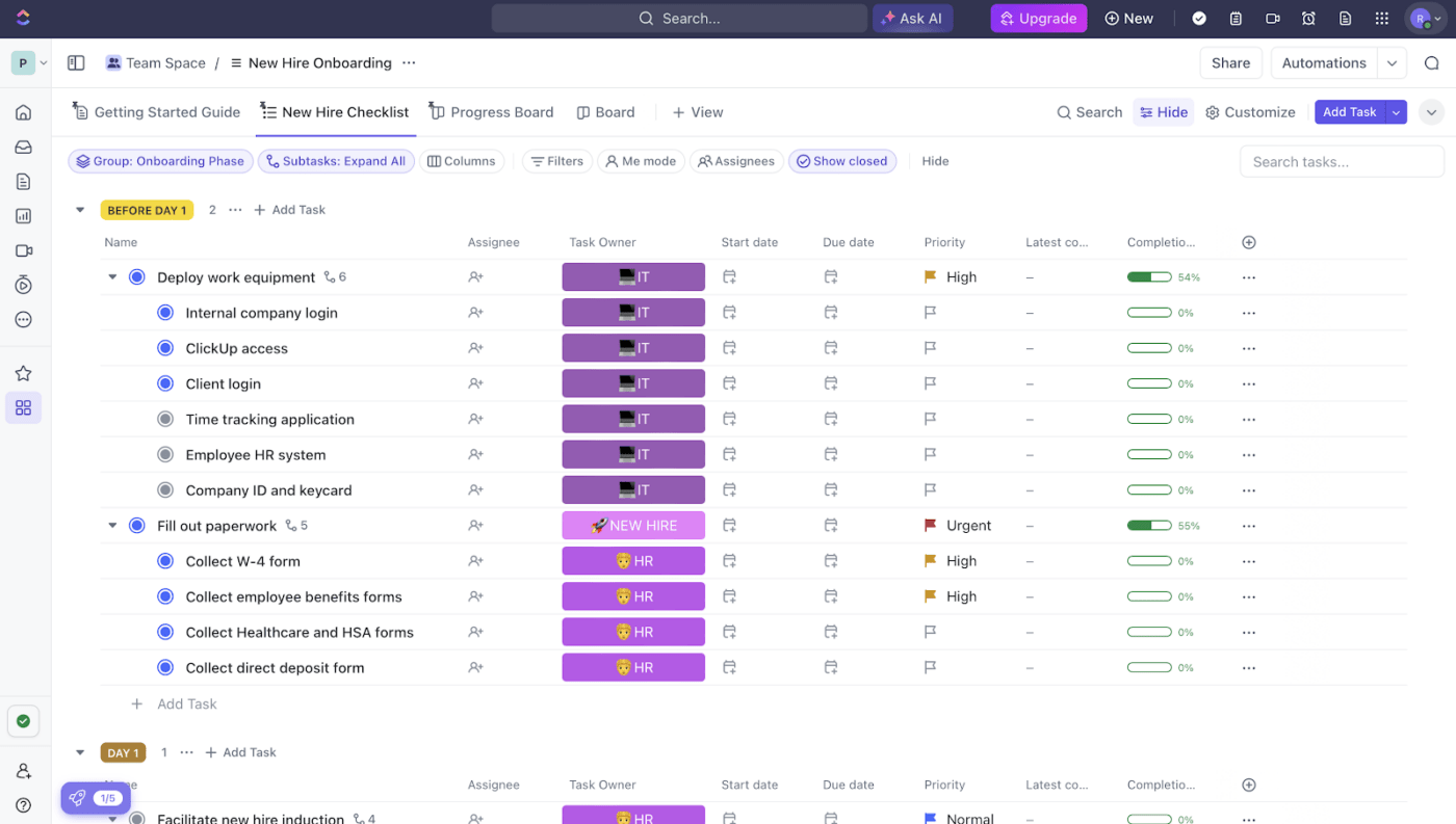 New Hire Onboarding Template by ClickUp