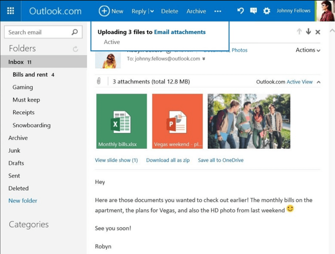 OneDrive integration with Outlook 