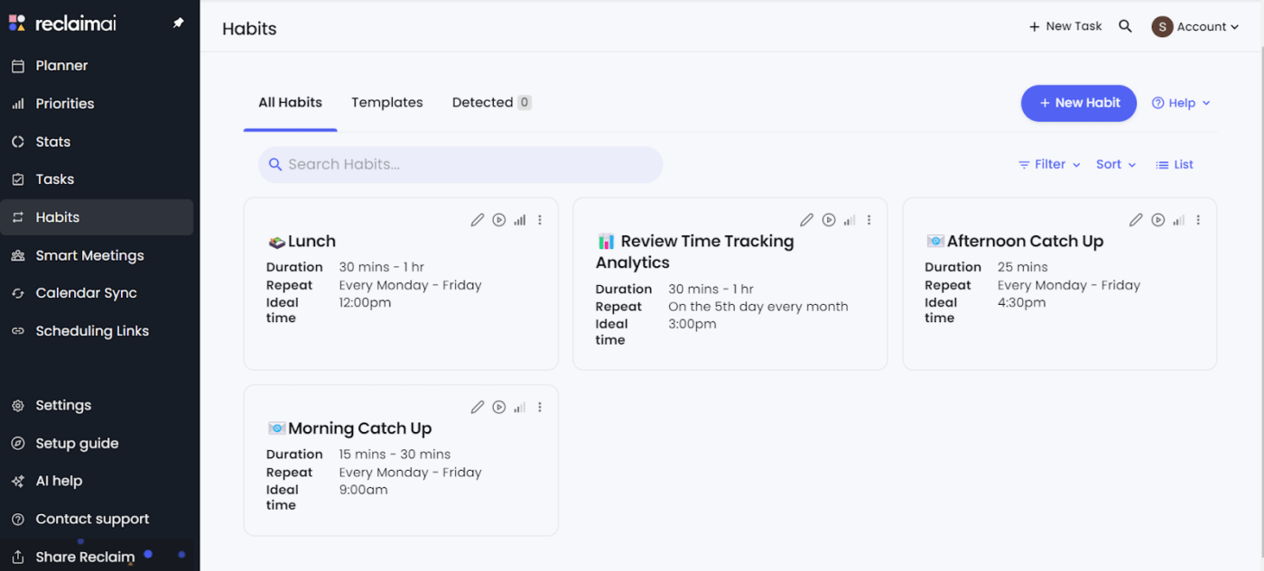 Reclaim.ai dashboard