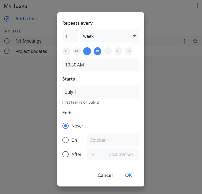 Repeat tasks on Google Tasks