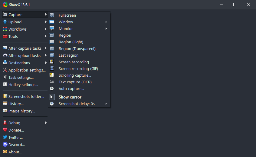 ShareX capture options