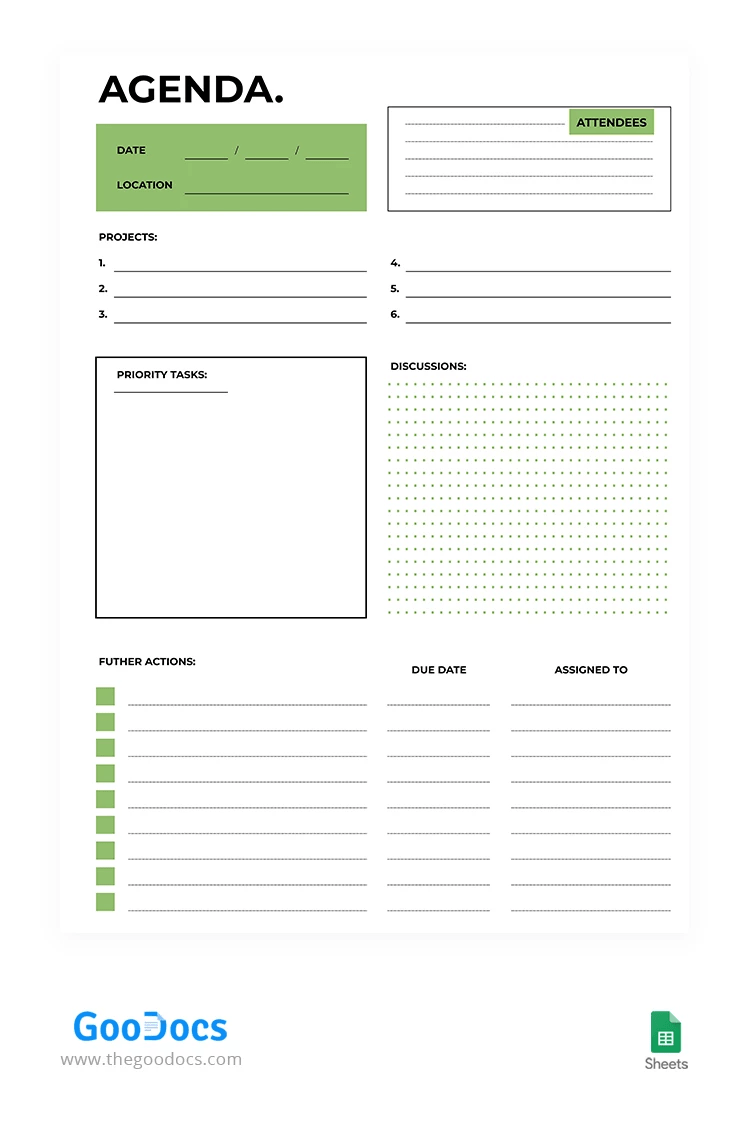 Hojas de cálculo de Google Simple Meeting Agenda Template by GooDocs