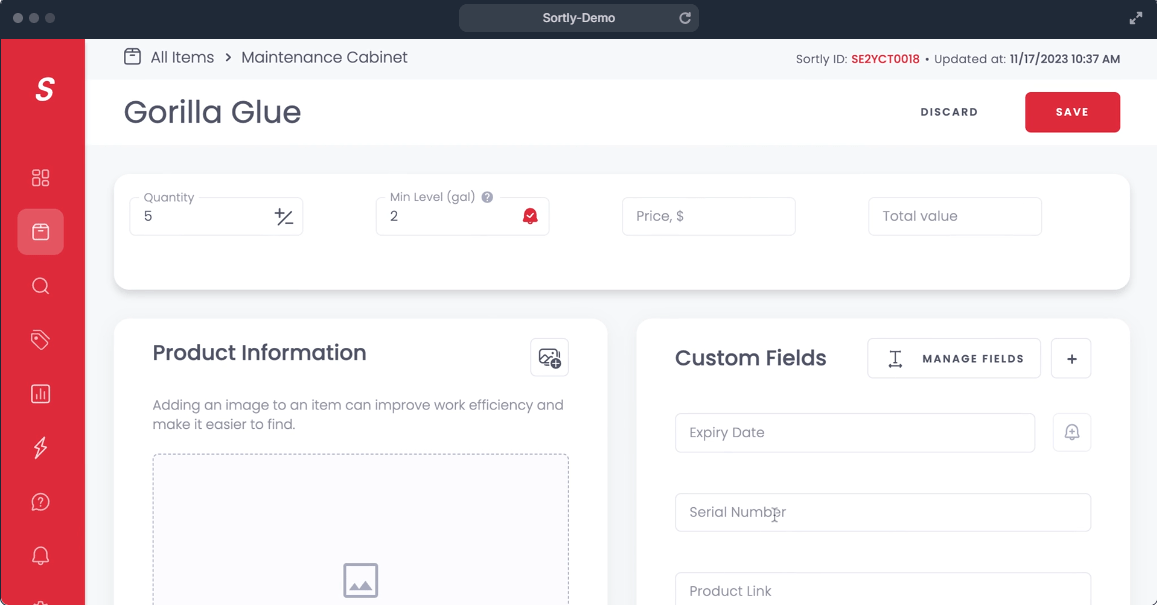 Sortly dashboard