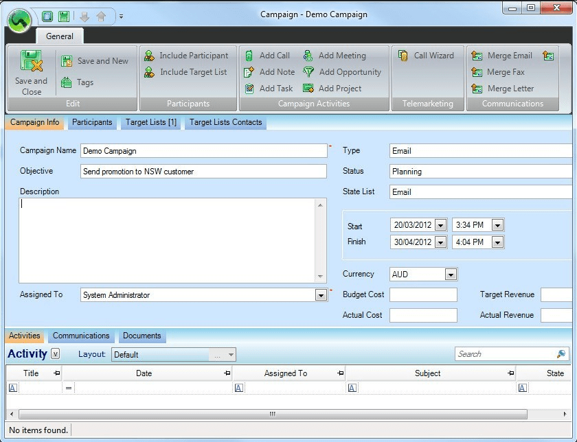 Sistema Tall Emu CRM (prodotto in Australia)