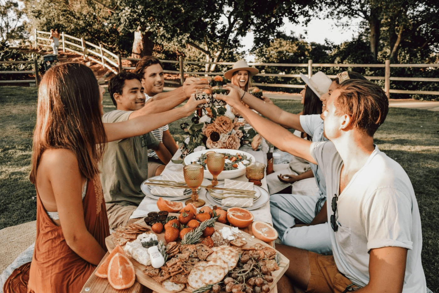 People enjoying a potluck