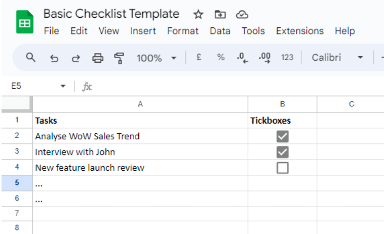 Using a Google sheet checklist