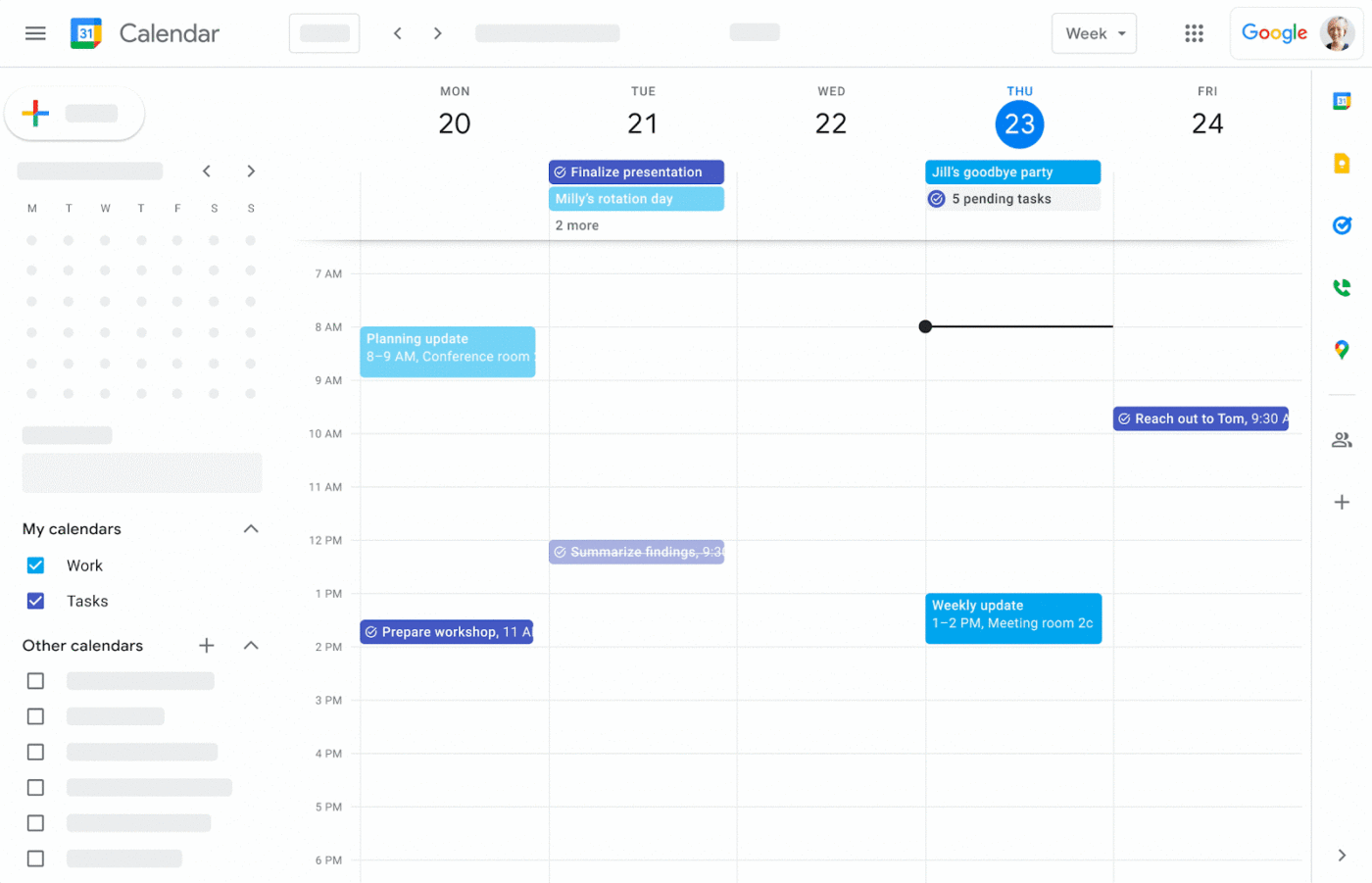 Checking off completed tasks in Google calendars
