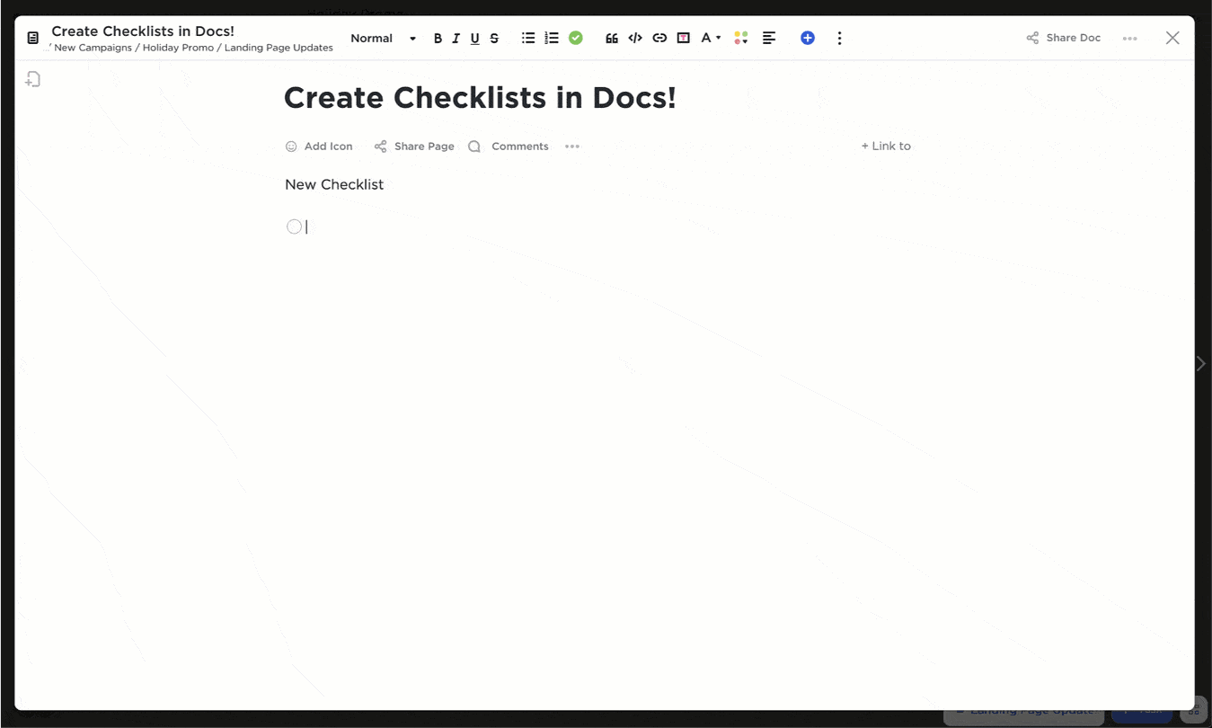 checklists for tasks with ease in ClickUp Docs