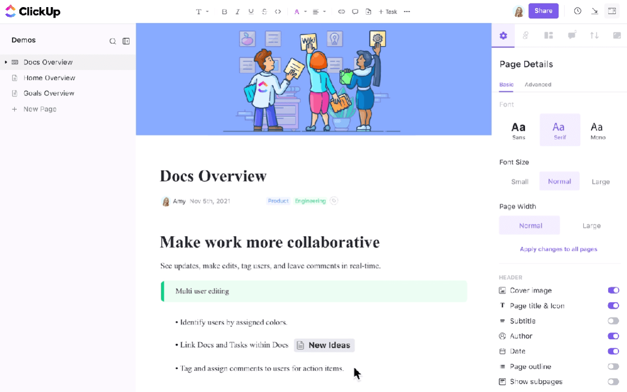 Use ClickUp Docs to create dynamic resumes with rich formatting features